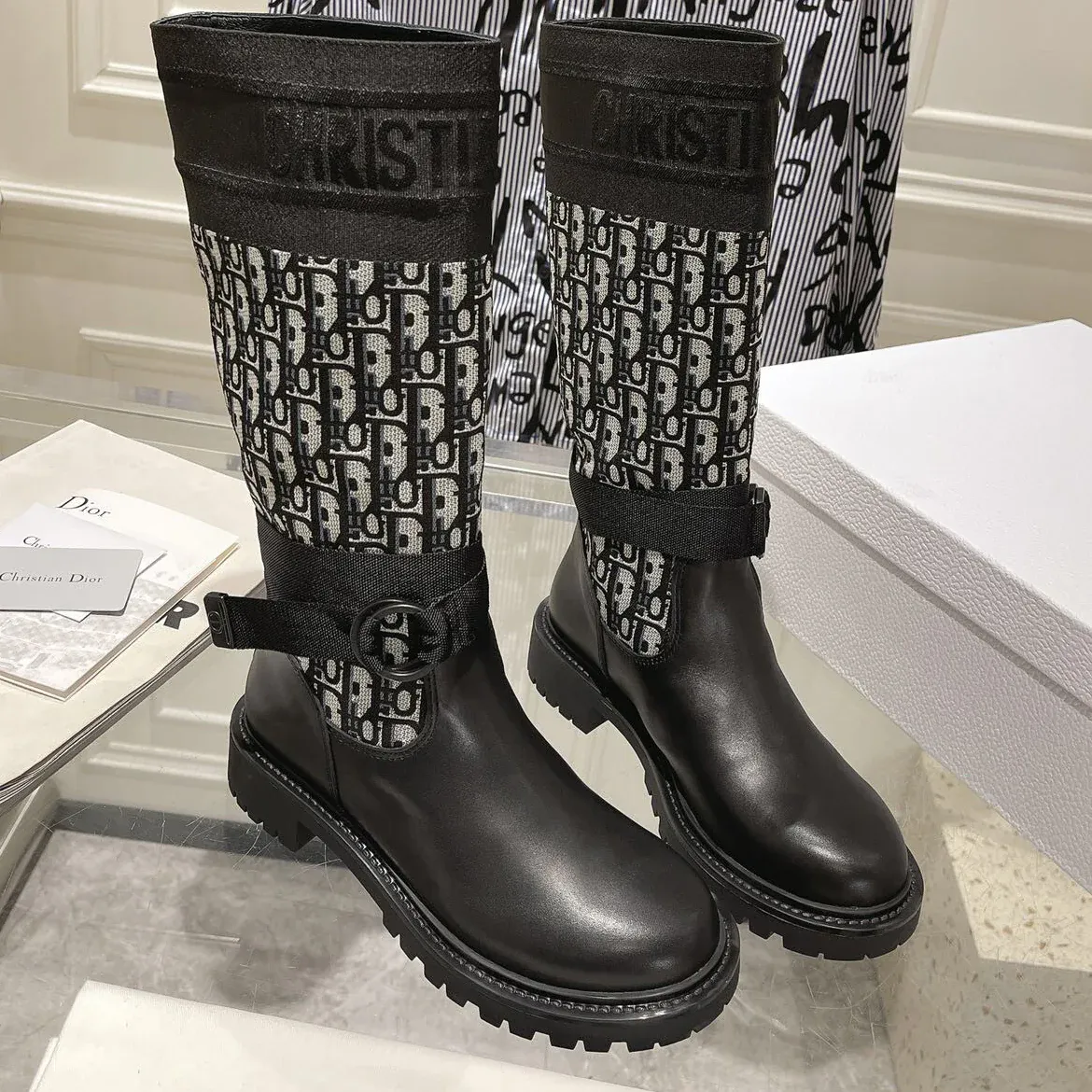 New fashionable vintage high boots with floral patterns