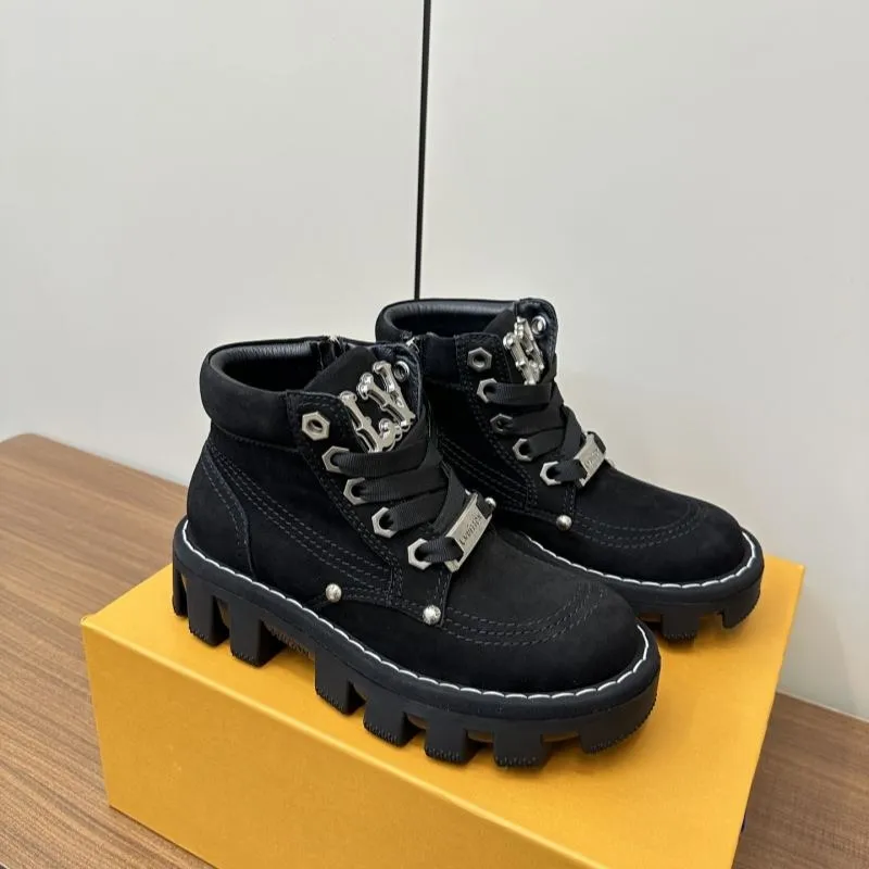 Checker Leather Ankle Boot