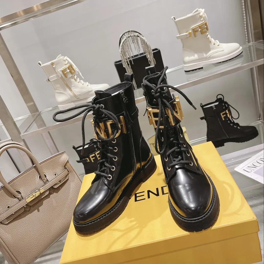 F Metal Accessories Women's Shiny Martin Boots