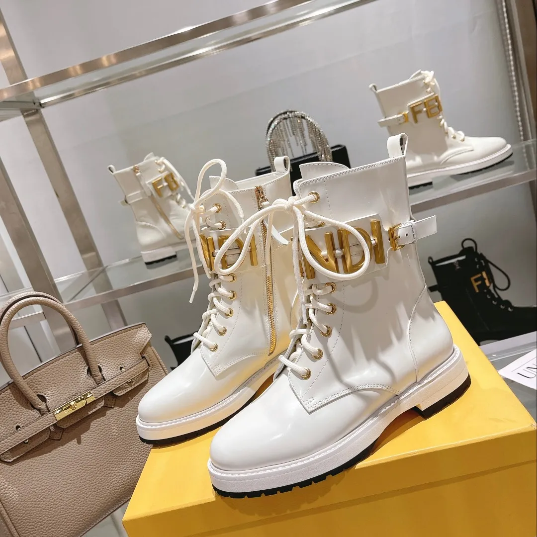 F Metal Accessories Women's Shiny Martin Boots