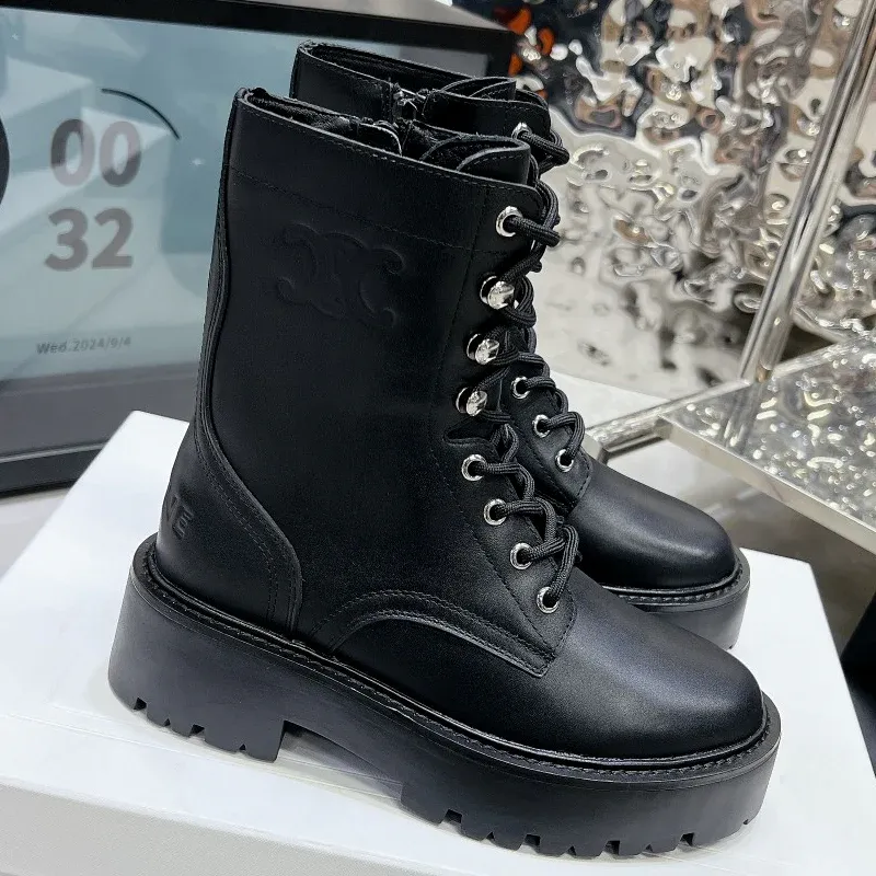 Thick soled leather boots