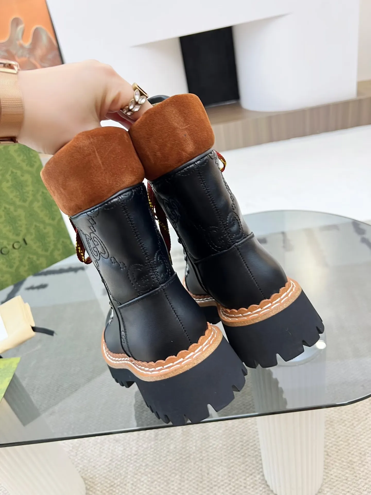 New Luxury G Retro Thick-soled Lace-up Boots