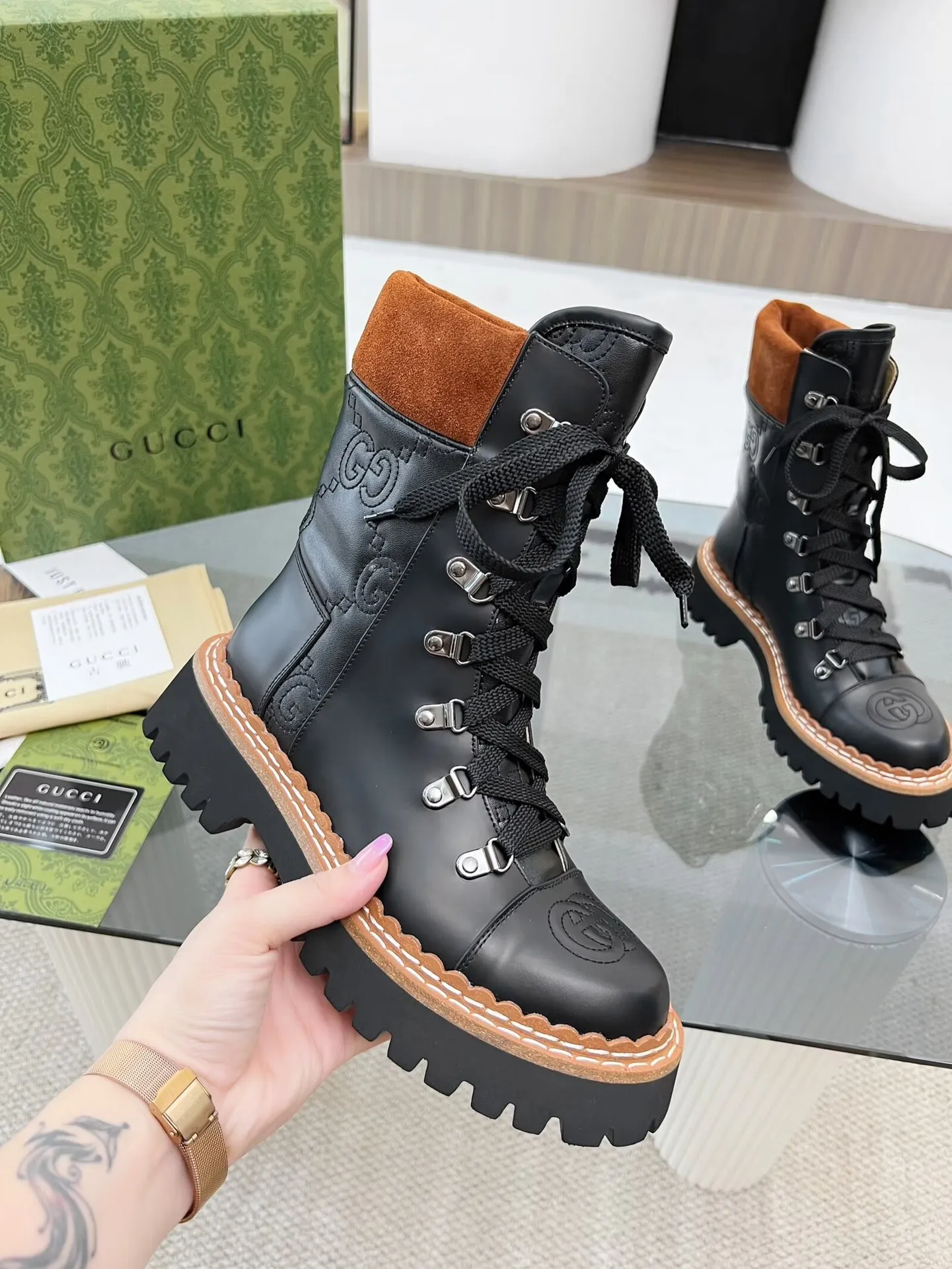New Luxury G Retro Thick-soled Lace-up Boots