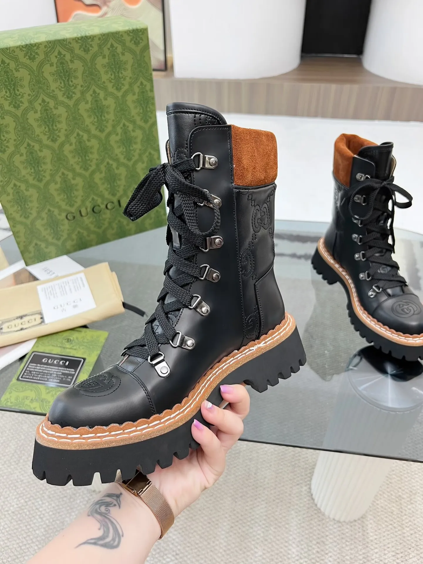 New Luxury G Retro Thick-soled Lace-up Boots