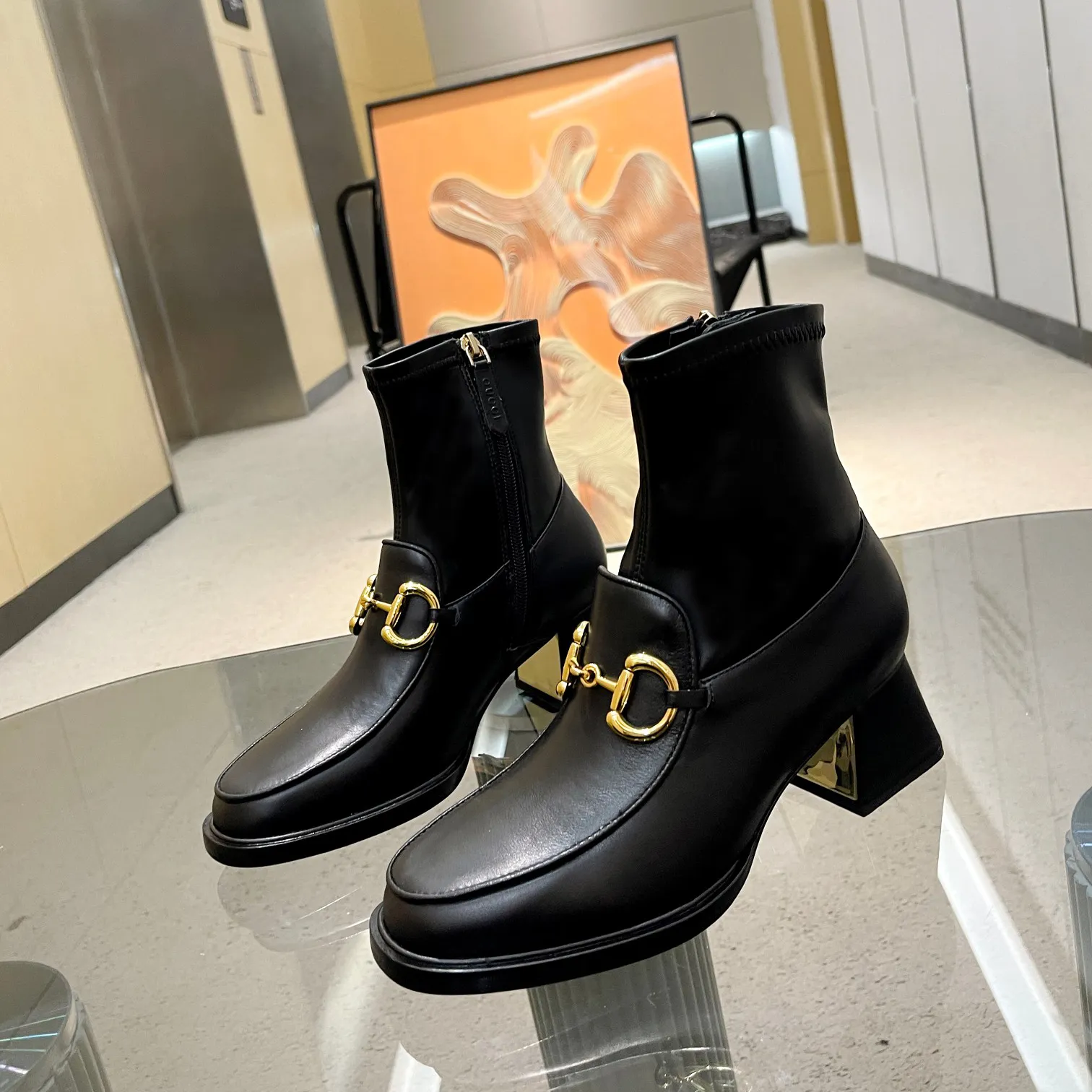 New Luxury Metal buckle high heel ankle boots
