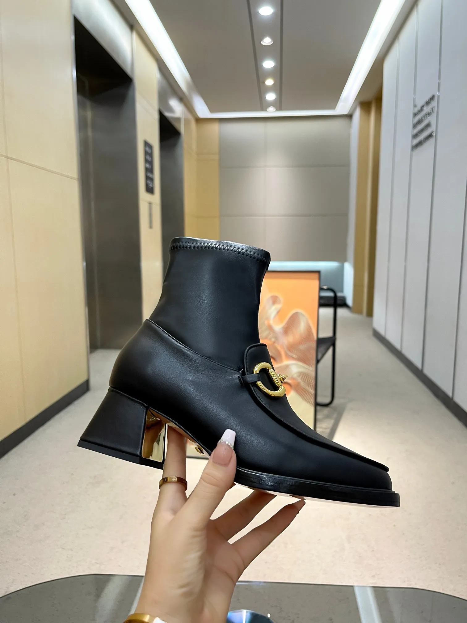 New Luxury Metal buckle high heel ankle boots