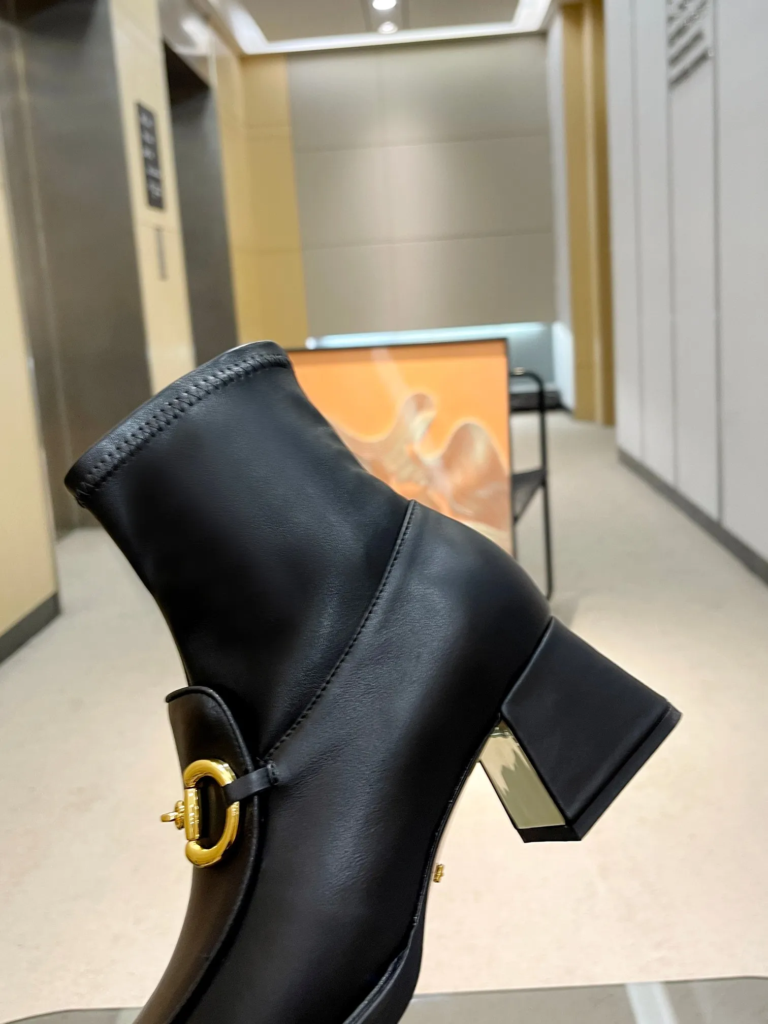 New Luxury Metal buckle high heel ankle boots