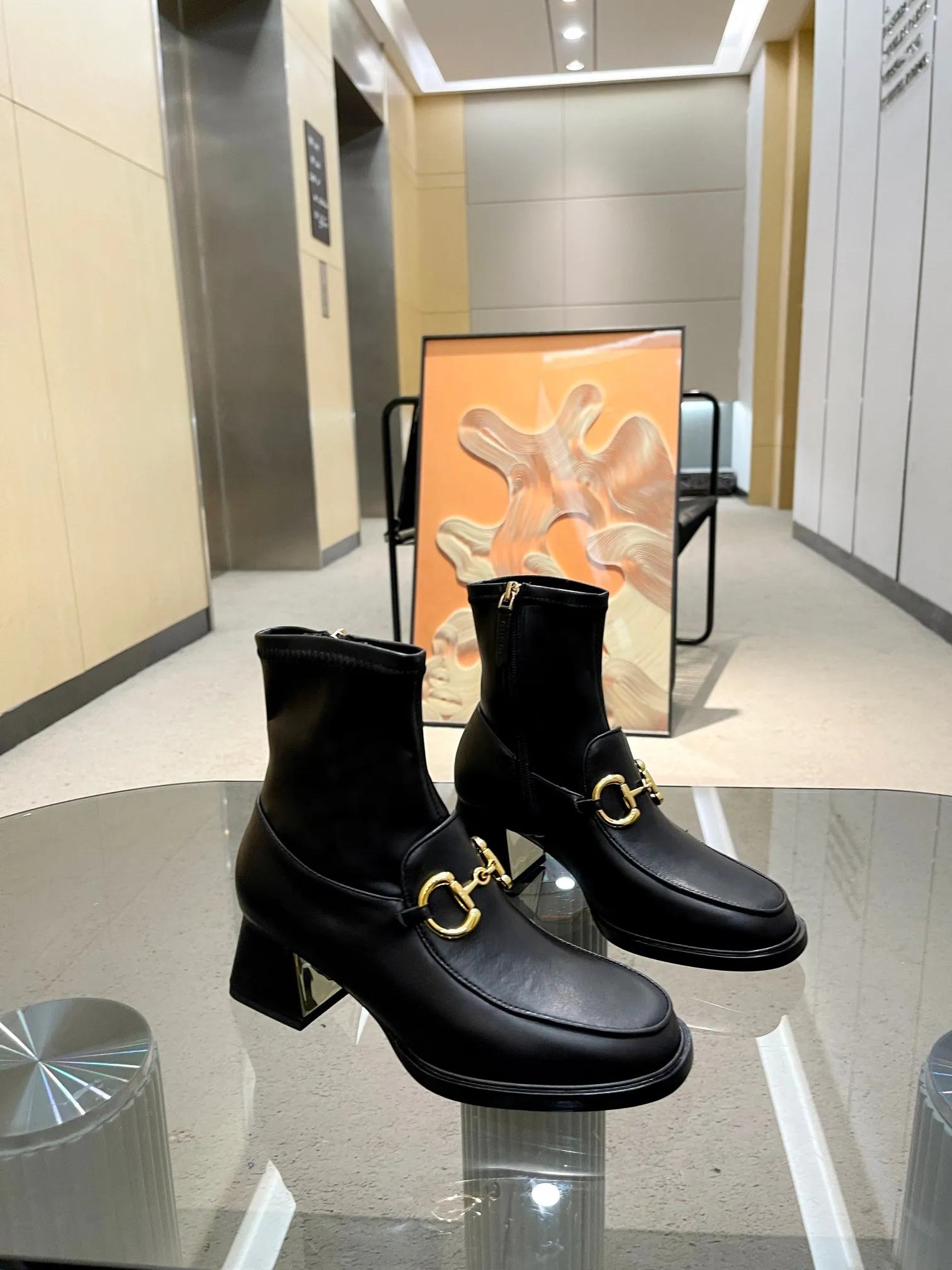 New Luxury Metal buckle high heel ankle boots