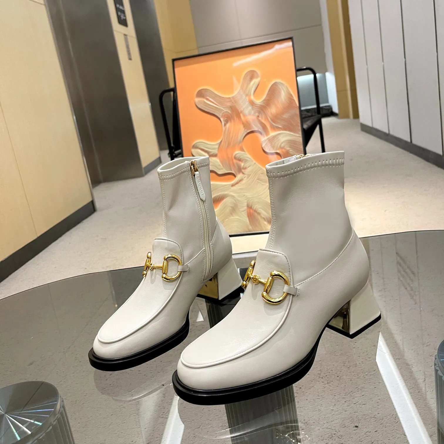 New Luxury Metal buckle high heel ankle boots