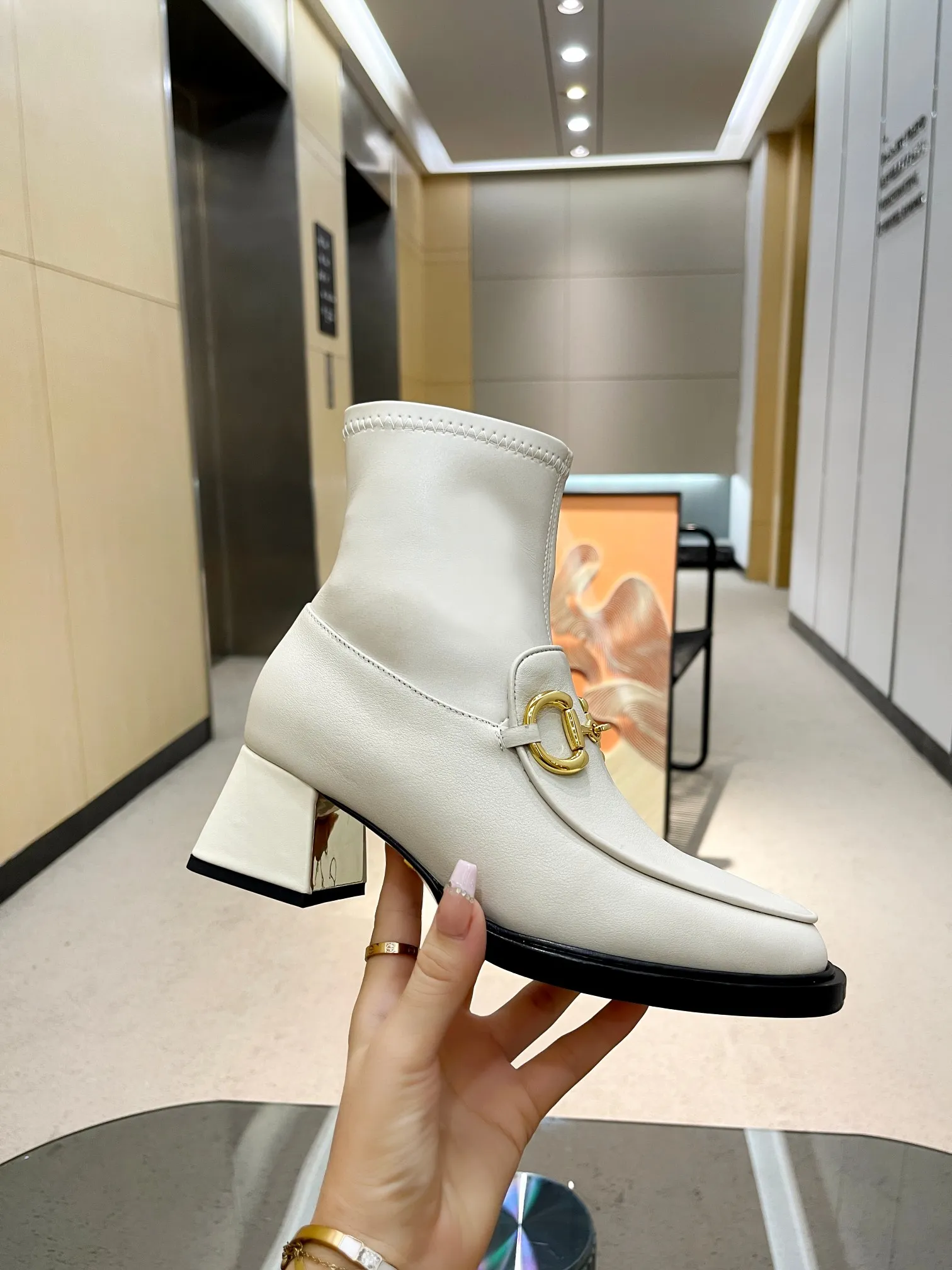 New Luxury Metal buckle high heel ankle boots