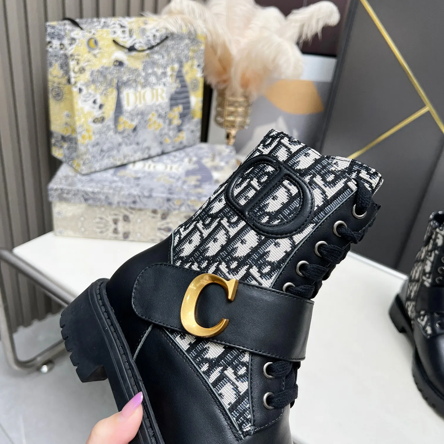 2024 D brand luxury embroidery patchwork leather casual boots