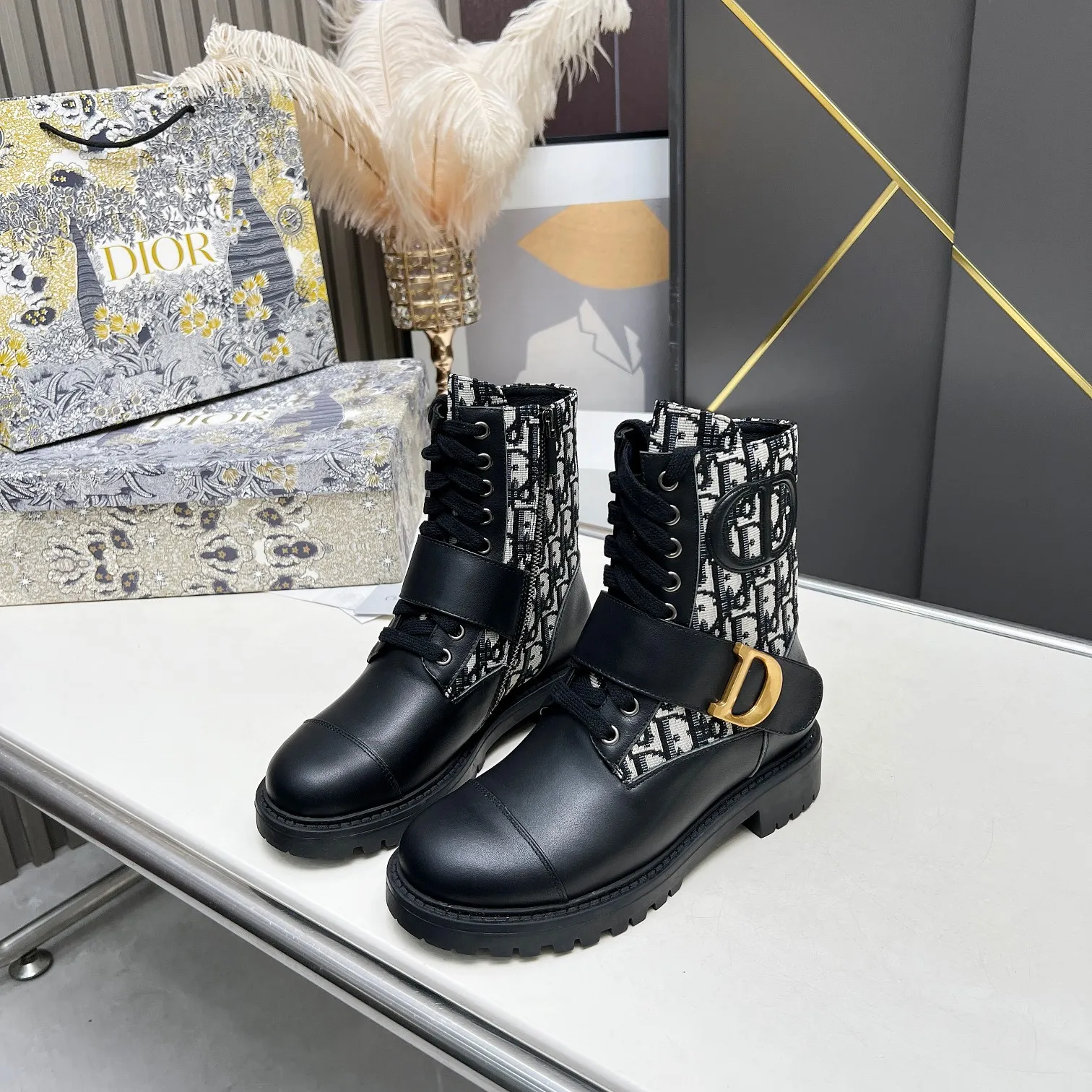 2024 D brand luxury embroidery patchwork leather casual boots