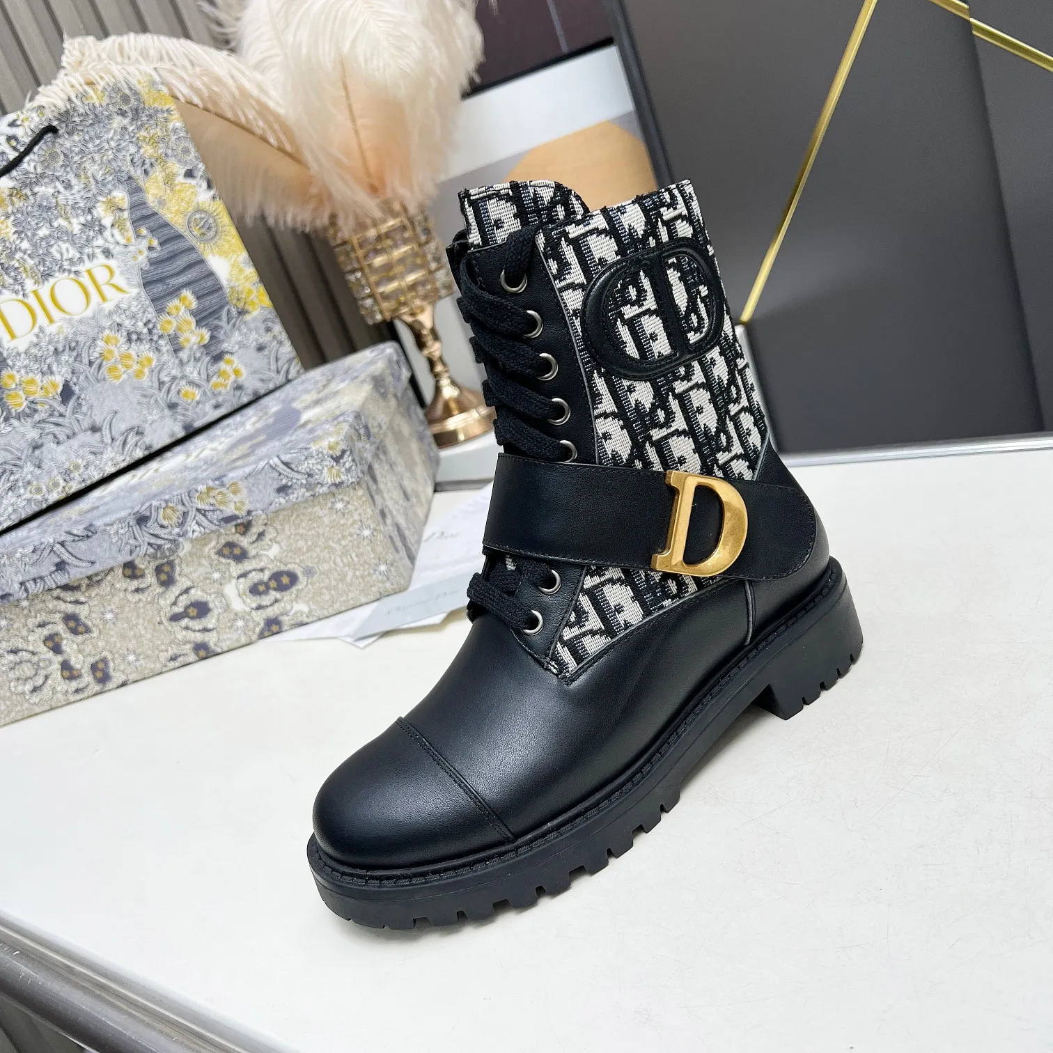 2024 D brand luxury embroidery patchwork leather casual boots