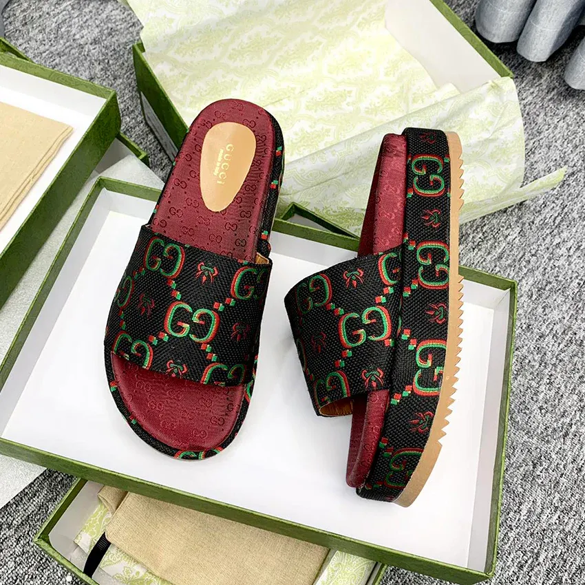 Fashion and versatile embroidered thick soled slippers