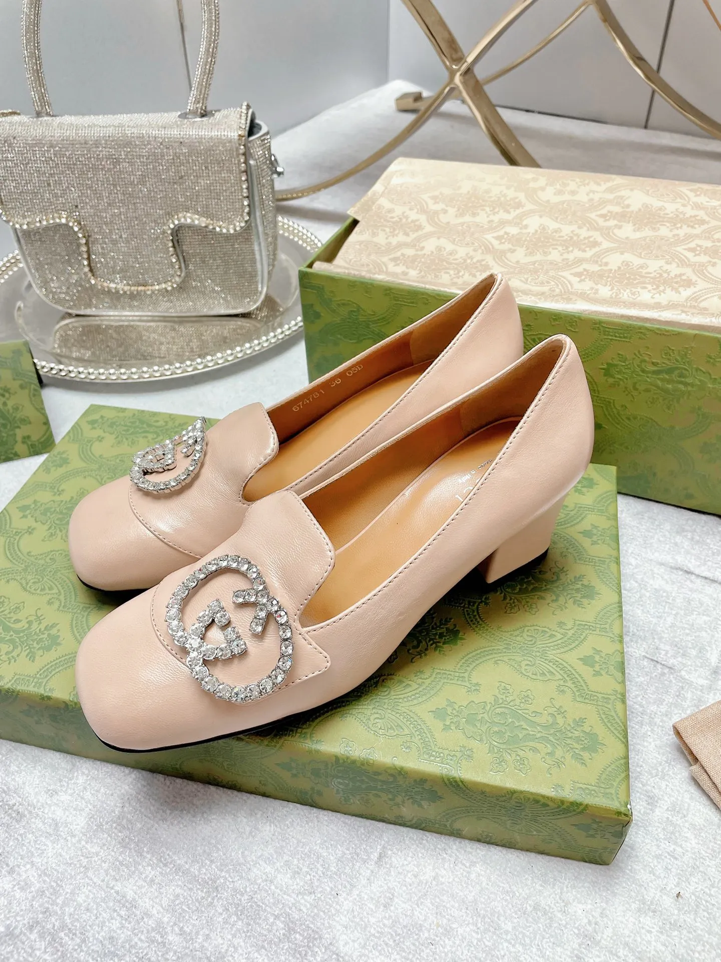 Women's Mid-Heel Pump With GG Logo Beige For Women GG