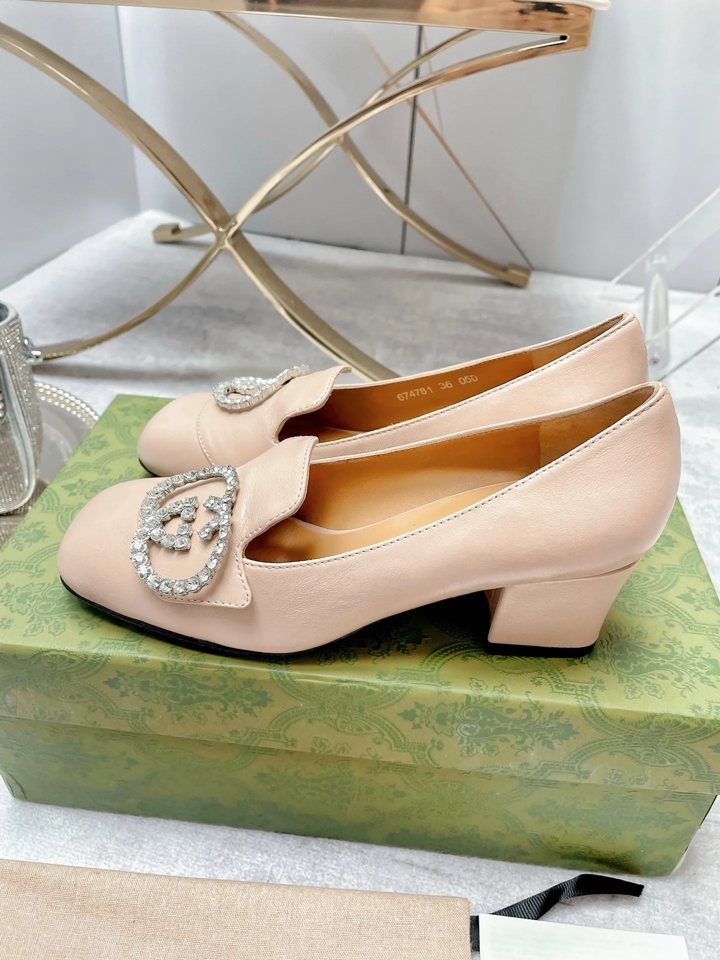 Women's Mid-Heel Pump With GG Logo Beige For Women GG