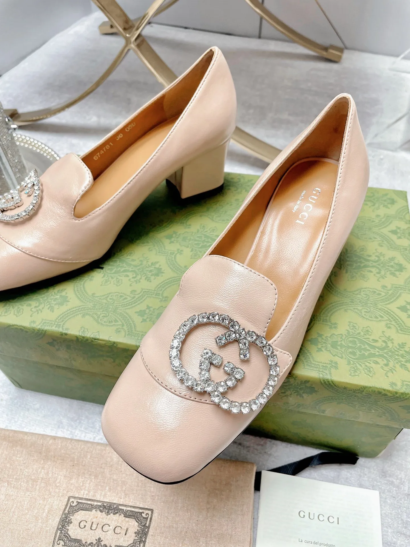 Women's Mid-Heel Pump With GG Logo Beige For Women GG