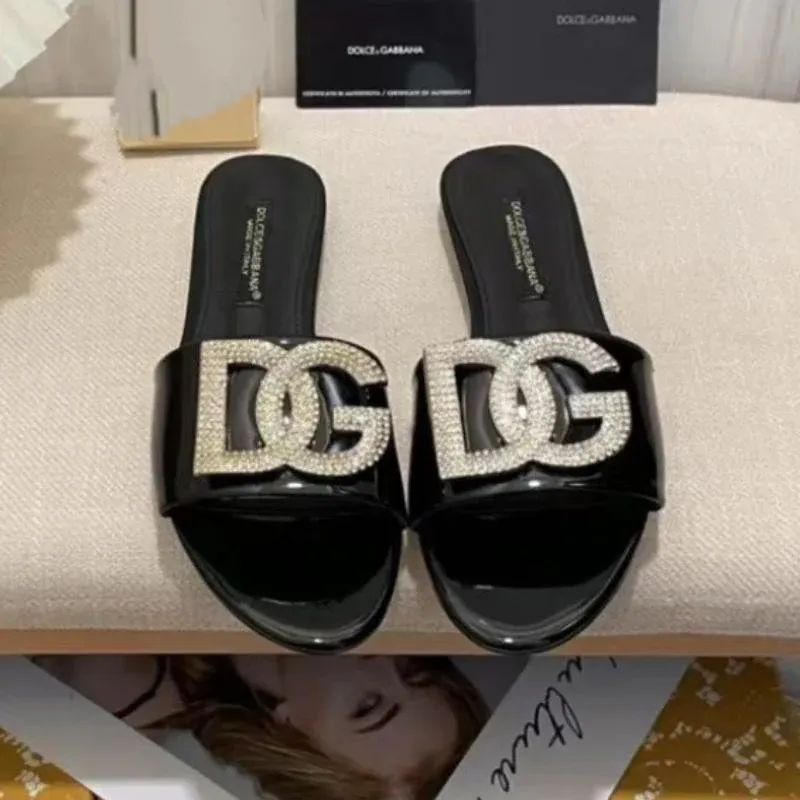 New Open Toe Flat Rhinestone Beach Slippers