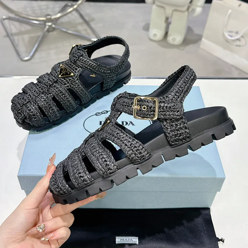 Roman woven thick soled rubber sandals