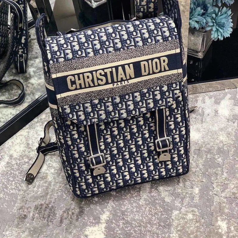 Embroidered Canvas Backpack Blue