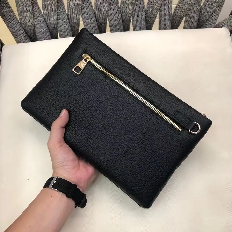 Black Men's Handbags Leather Envelope Bag Large Capacity Genuine Leather Clutch Bag