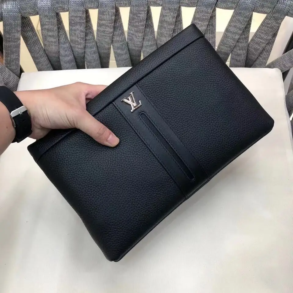 Black Men's Handbags Leather Envelope Bag Large Capacity Genuine Leather Clutch Bag
