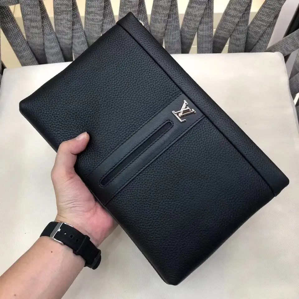 Black Men's Handbags Leather Envelope Bag Large Capacity Genuine Leather Clutch Bag