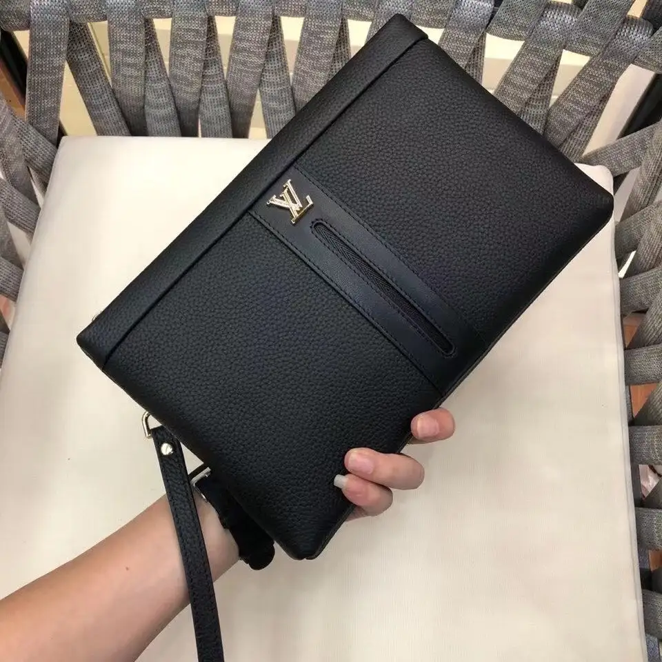 Black Men's Handbags Leather Envelope Bag Large Capacity Genuine Leather Clutch Bag