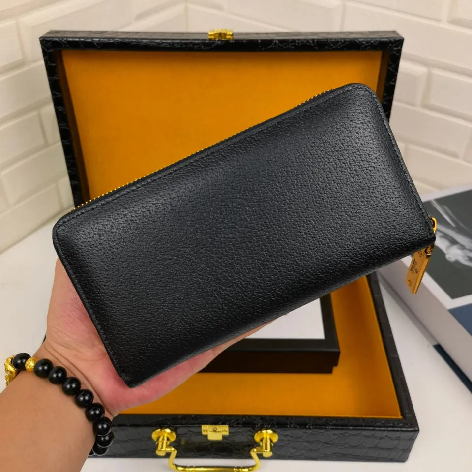 Men's New Wallet Men's Leather Long Wallet Zipper Bag