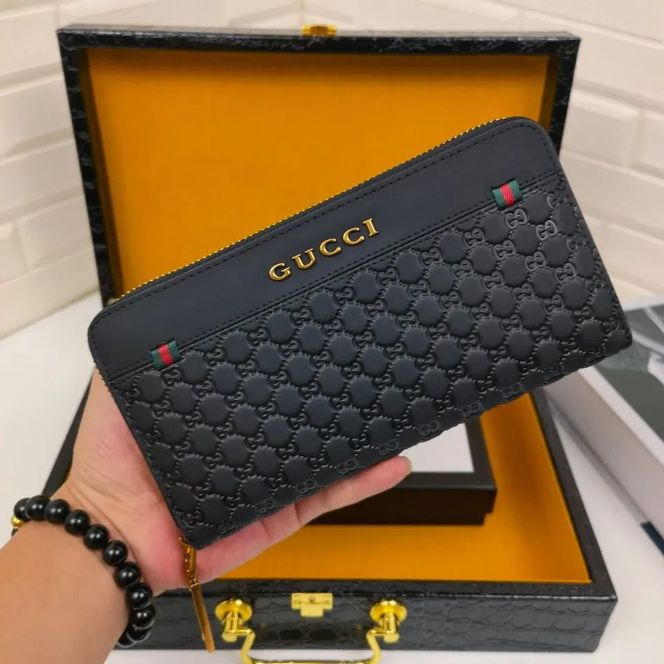 Men's New Wallet Men's Leather Long Wallet Zipper Bag