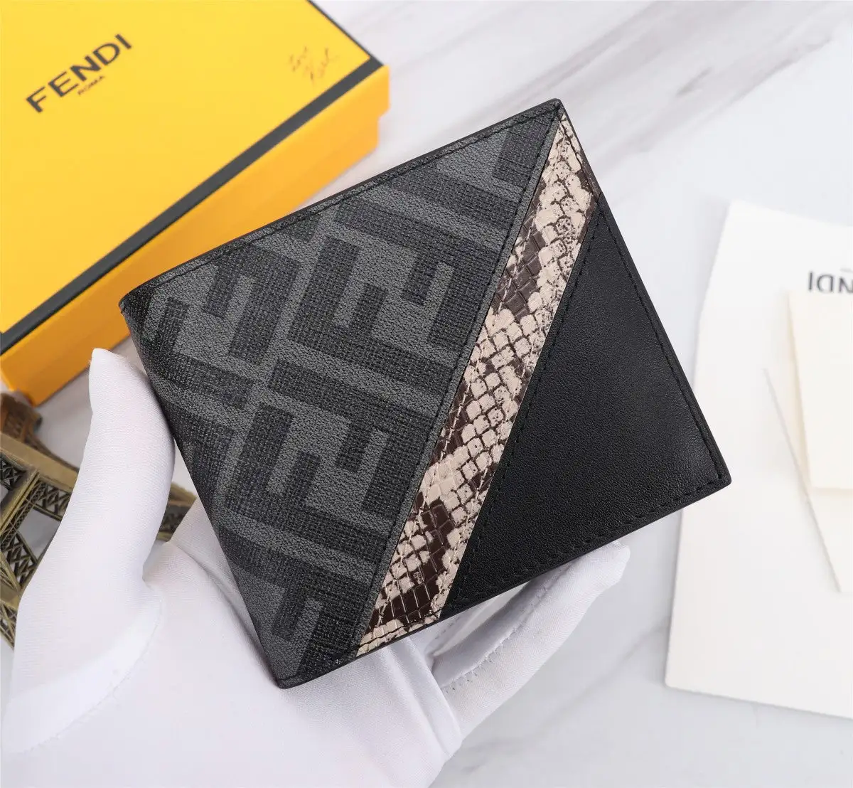 Gray Snakeskin Short Clip Wallet