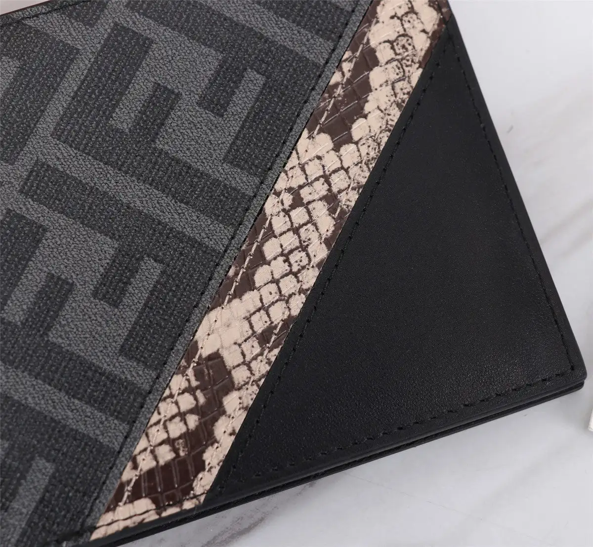 Gray Snakeskin Short Clip Wallet