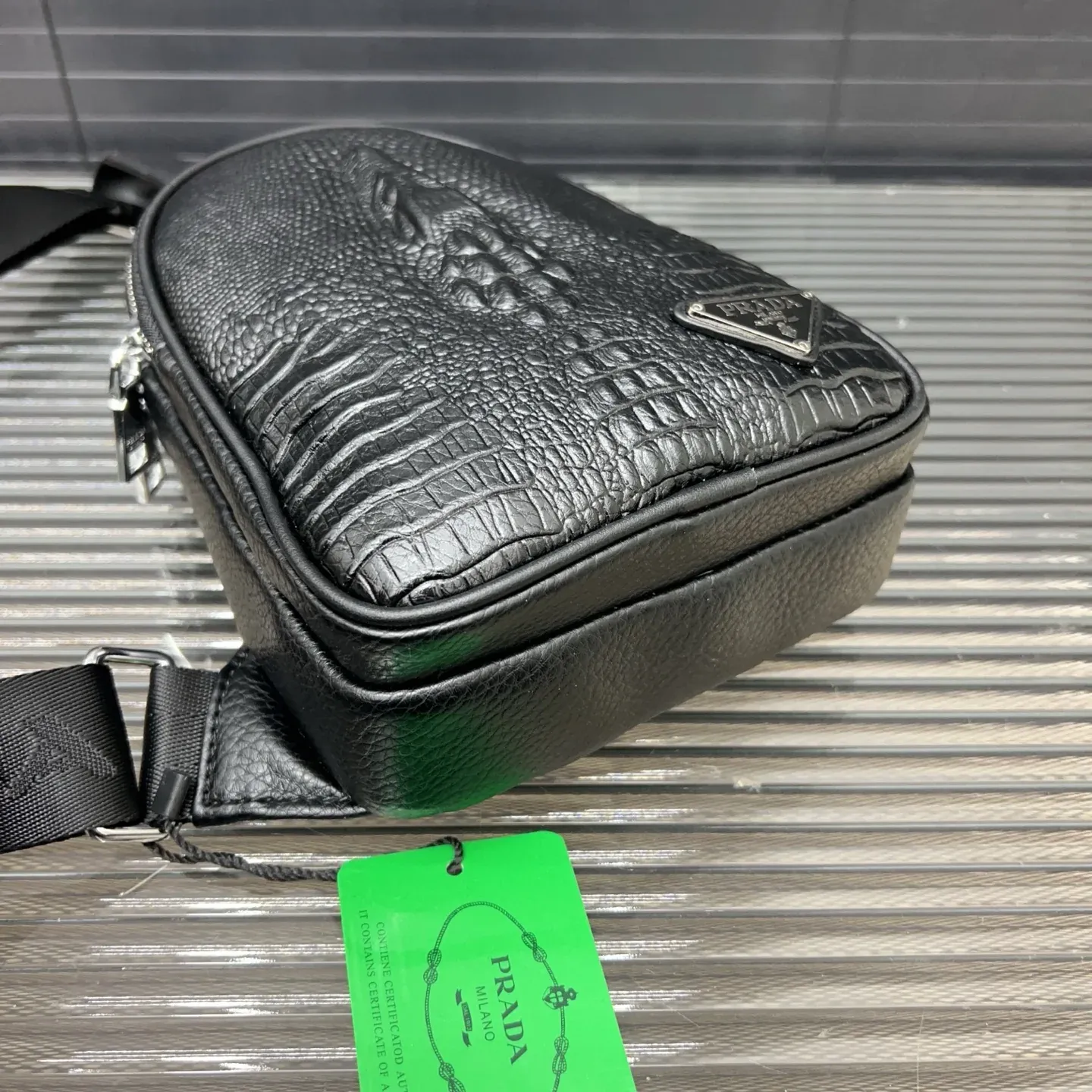 Crocodile Print Men's Crossbody Shoulder Bag