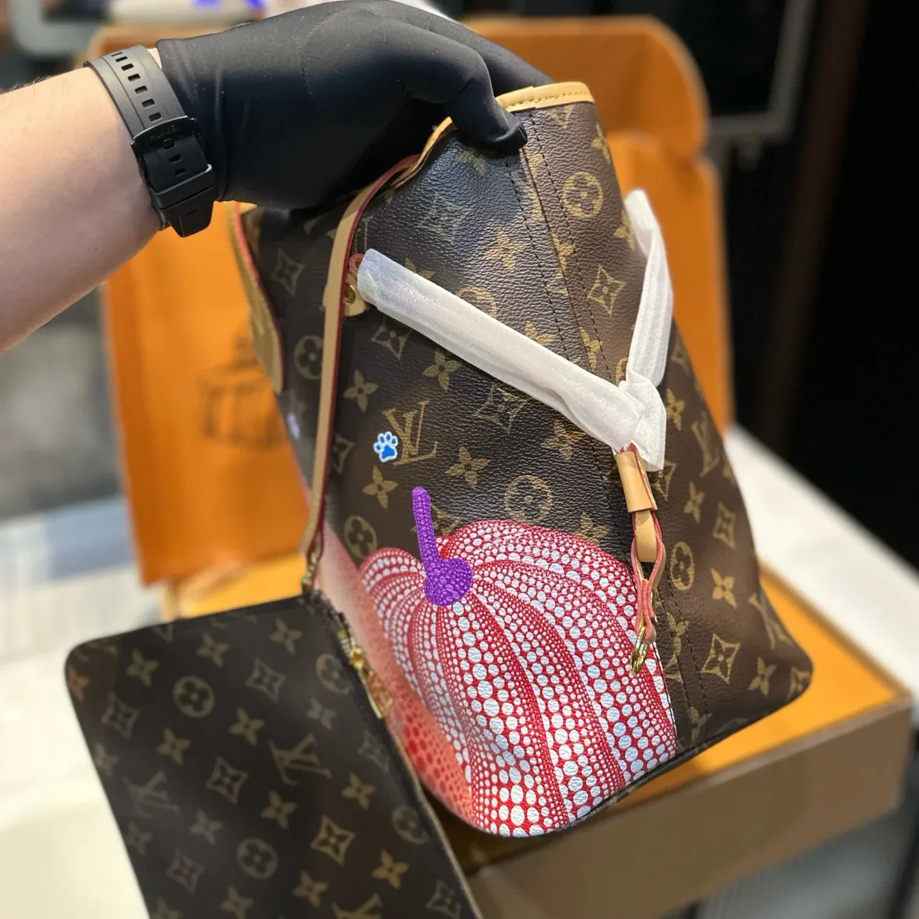 New Cowhide Pumpkin Graffiti Shopping Bag