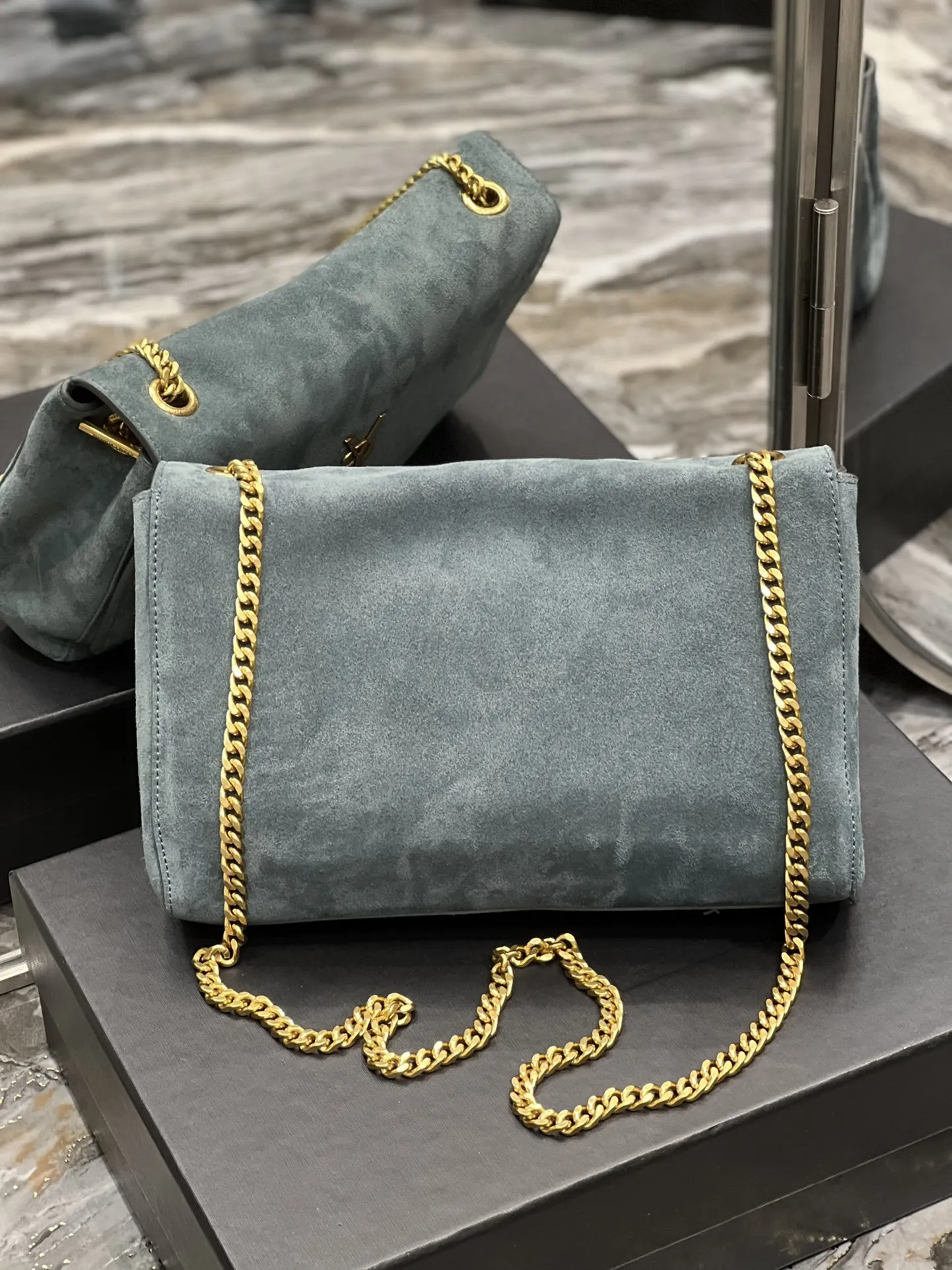 Medium Reversible Chain Bag In Suede With Gold Hardware For Women