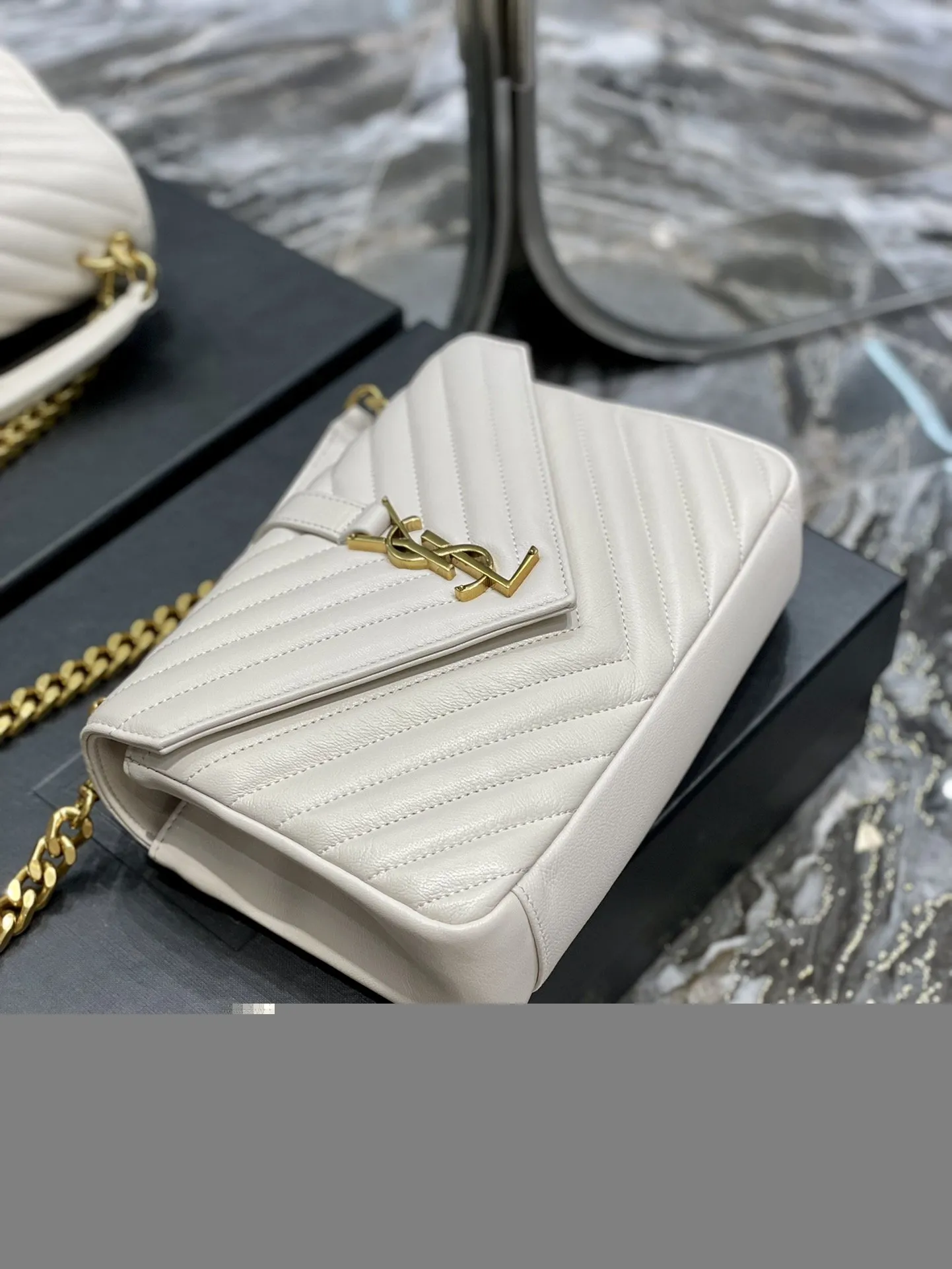 College Medium Chain Bag White Gold Toned Hardware For Women