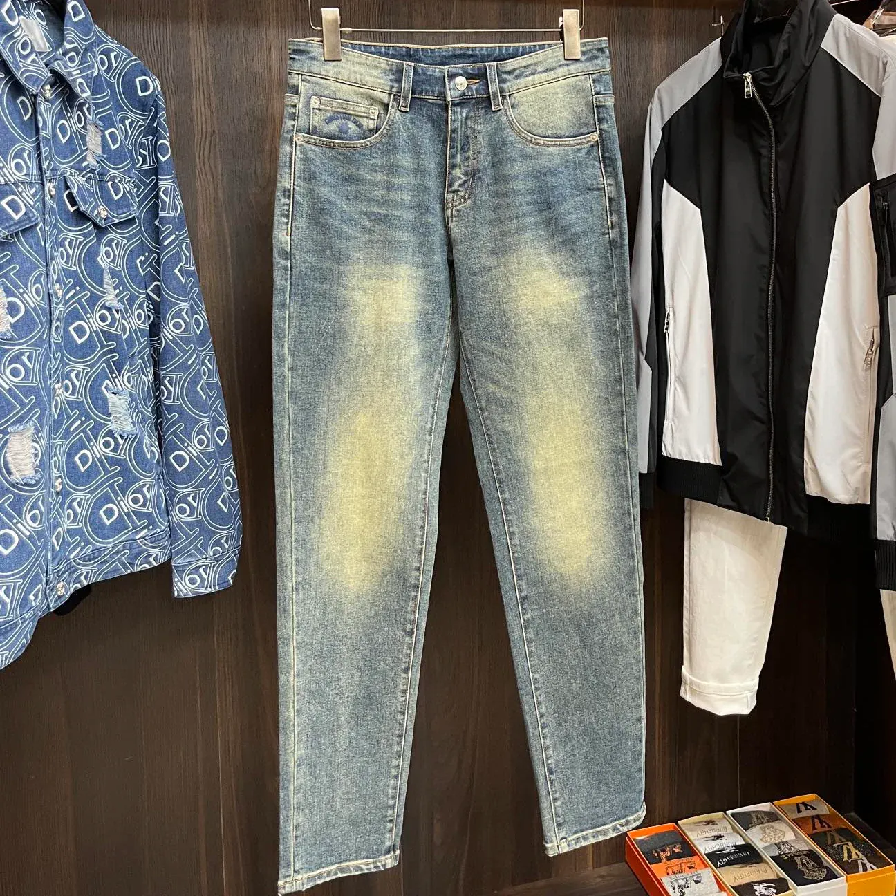 New men's autumn and winter elastic slim fit jeans