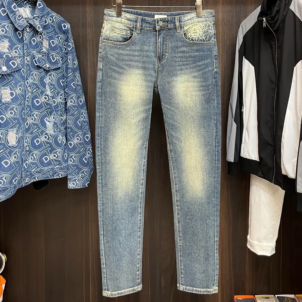 New men's autumn and winter elastic slim fit jeans