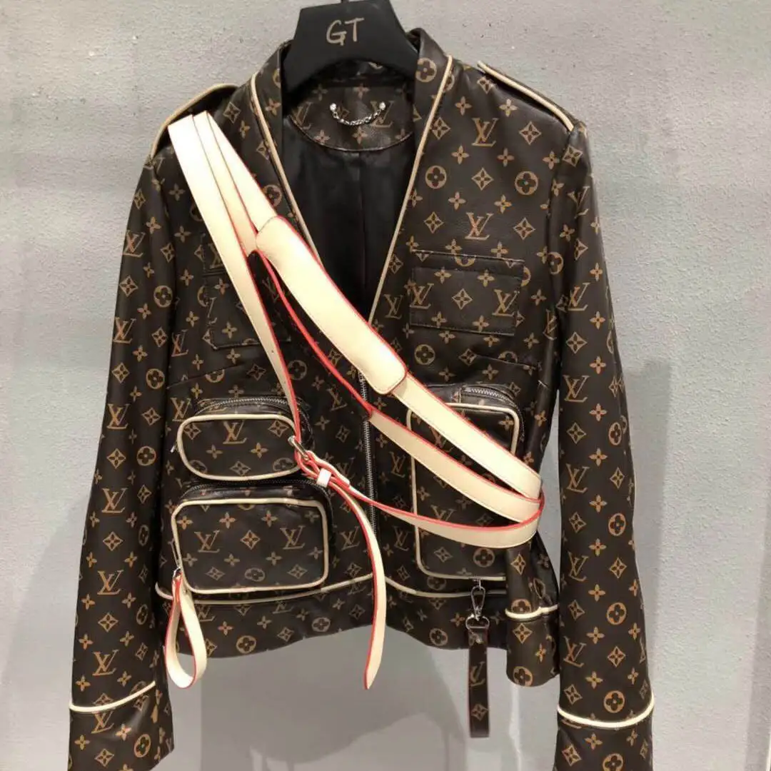 women's fashion casual classic old pattern leather jacket