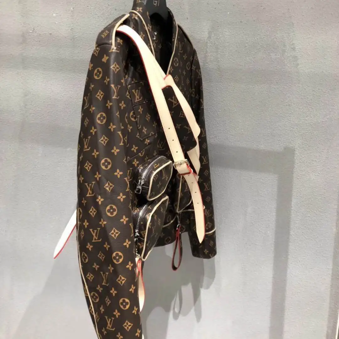 women's fashion casual classic old pattern leather jacket