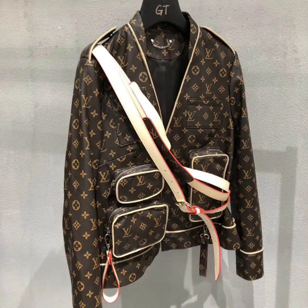 women's fashion casual classic old pattern leather jacket