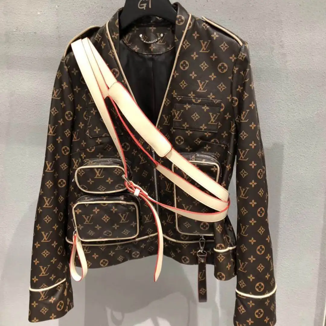 women's fashion casual classic old pattern leather jacket