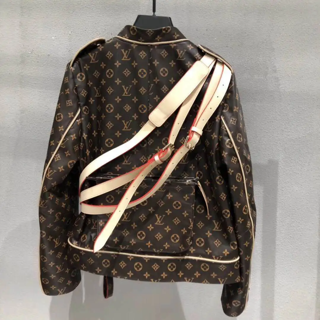 women's fashion casual classic old pattern leather jacket