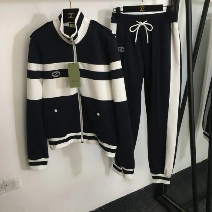 New fashion knitted casual cardigan hooded letter top knitted pencil pants two-piece suit