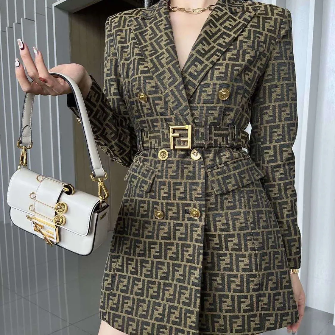 High waist dress mid length trench coat