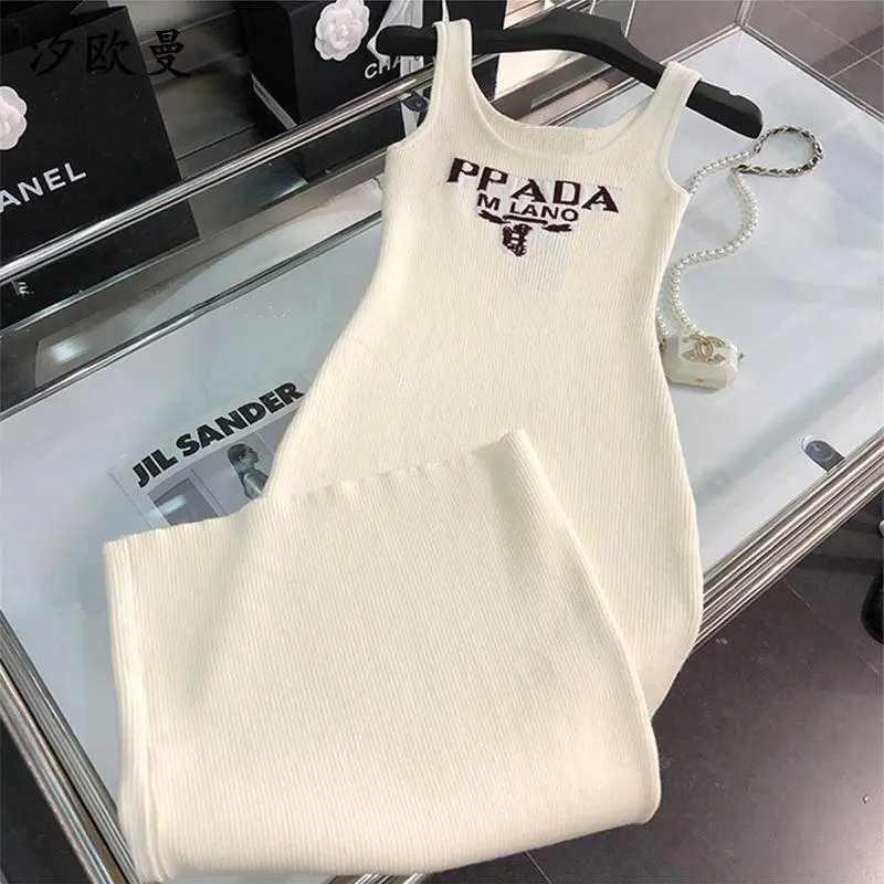 New Fashion All-match Ice Silk Knitted Sling Dress