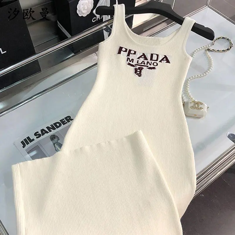 New Fashion All-match Ice Silk Knitted Sling Dress