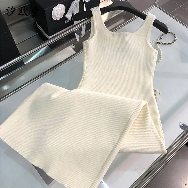 New Fashion All-match Ice Silk Knitted Sling Dress