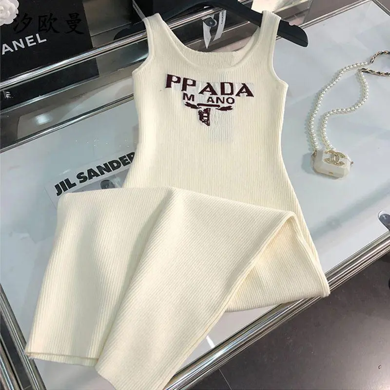 New Fashion All-match Ice Silk Knitted Sling Dress