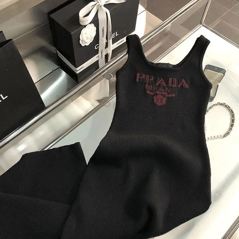 New Fashion All-match Ice Silk Knitted Sling Dress